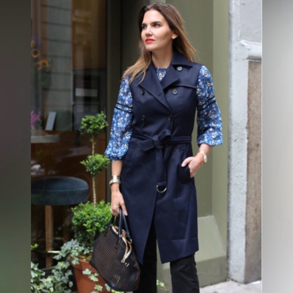 VERONICA BEARD Navy SoCal Belted Trench Dress Double Breasted Vest Blazer 6 S/M - Picture 14 of 14